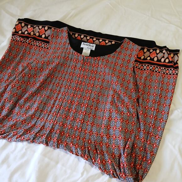 Northstyle Red & Black Size 6 A-Line Dress pleated gathered bust sleeveless - Picture 10 of 10